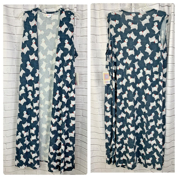 LuLaRoe Duster Cardigan Vest Scotty Dog Women M Open Front Sleeveless Long NWT - Picture 1 of 6